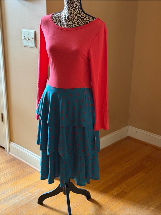 LuLaRoe Dresses & Skirts - LuLaRoe Teal Tiered Skirt with Coral Polka Dots